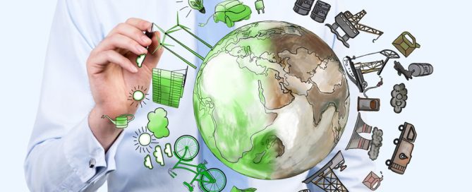Stock image of a man selecting green icons